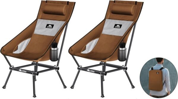 Camping Chair, Compact Backpacking Chair, Portable Folding Chair, Beach Chair with Side Pocket and headrest, Lightweight Hiking Chair 166ZZ-A （Black）