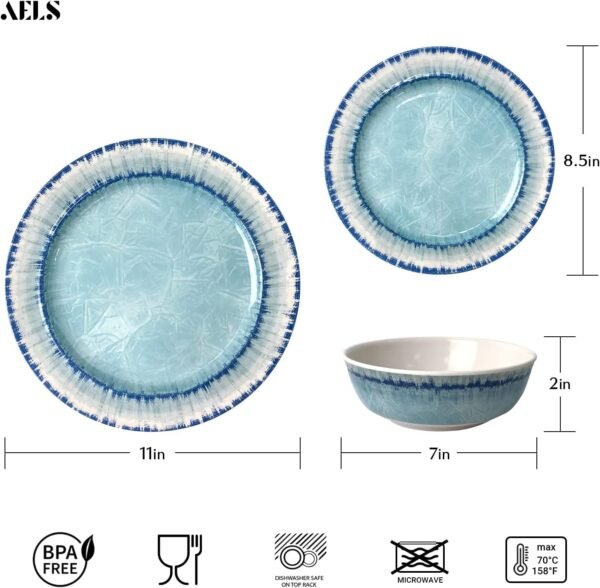 71AbQ7iXQkL._AC_SL1500.jpg AELS Melamine Dinnerware Set of 12 Pcs Dinner Dishes Set for Indoor and Outdoor Use, Dishwasher Safe, Lightweight Unbreakable, BPA Free, Light Blue