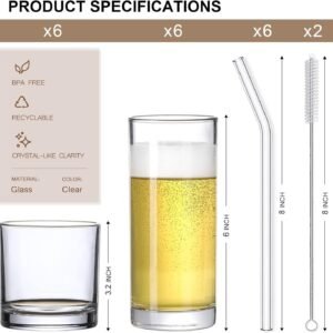 71Agx4xoj3L._AC_SL1500.jpg 12-Pack 12oz Glass Cups with Straws, Drinkware Glasses Set for Water, Coffee, Cocktails