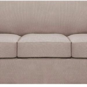 71ApoVzr4bL._AC_SL1500.jpg H.VERSAILTEX 3 Piece Stretch Sofa Covers for 2 Cushion Sofa Couch Covers for Living Room Furniture Cover (Base Cover Plus 2 Seat Cushion Covers) Thicker Jacquard Fabric(Large Sofa, Grey)