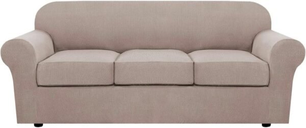 71ApoVzr4bL._AC_SL1500.jpg H.VERSAILTEX 3 Piece Stretch Sofa Covers for 2 Cushion Sofa Couch Covers for Living Room Furniture Cover (Base Cover Plus 2 Seat Cushion Covers) Thicker Jacquard Fabric(Large Sofa, Grey)