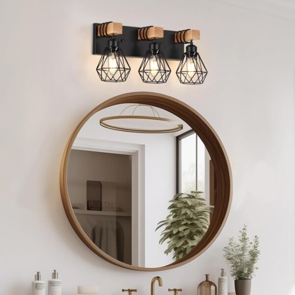 71Apwo9iW_L._AC_SL1500.jpg Light Farmhouse Bathroom Vanity Light Fixtures, Wood Bathroom Lighting Over Mirror, Black Vanity Lights with Metal Lampshade, Vintage Wall Light Fixtures for Bedroom, Living Room, Hallway