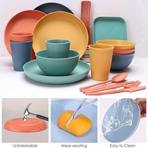 71Atruu9pSL._AC_SL1500.jpg 48 Pcs Dinnerware Sets, Unbreakable Plates and Bowls Sets, Reusable Dinnerware Sets for 4 People, Travel Camping Picnic Home Party Cutlery Set, Dishwasher Microwave Safe Dishes