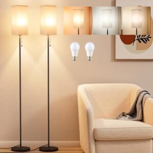 71BHccPEr3L._AC_SL1500.jpg Tall Floor Lamp with Linen Shade - 3 Color Temperature, Black, LED Bulbs, Pull Chain Switch, Easy Assembly