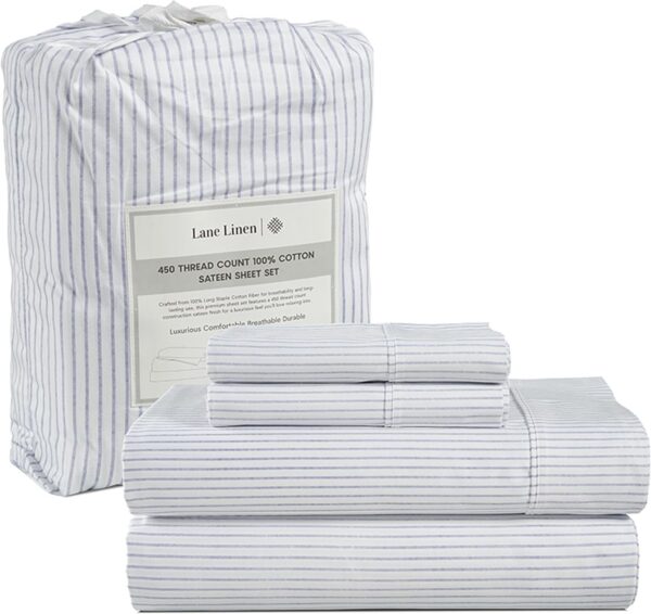 LANE LINEN Queen Sheet Set, 4 Pc Queen Size Sheets Set, 450 Thread Count 100% Cotton Sheets, Cooling Sheets Queen Size, Soft and Breathable Bed Sheets Queen, Deep Pocket Queen Sheets - Ivory