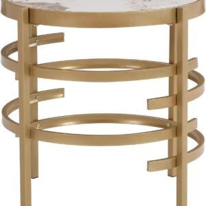 Modern Round Sofa Side Table for Living Room, Gold Small Coffee Table with Sintered Stone Top, Metal Frame, Easy Upkeep and Install, 20.7" W High-Temperature End Table