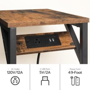 71BX9rIU7TL._AC_SL1500.jpg HOOBRO C Shaped End Table with Charging Station, Retro Sofa Couch Side Table, Narrow Nightstand for Small Space, Living Room, Bedroom, Rustic Brown and Black BF07USF01