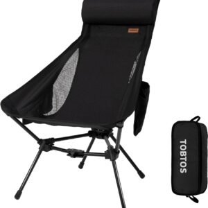 TOBTOS High Back Camping Chair, Lightweight Camping Chair with Headrest, Stable Portable Folding Chair for Outdoor Camp, Hiking, Backpacking(Black)