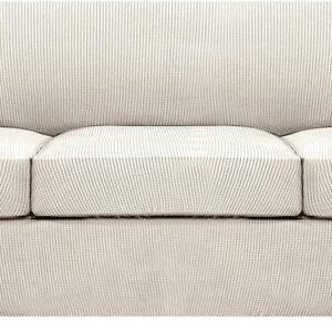 71BqKS79Y8L._AC_SL1500.jpg H.VERSAILTEX 3 Piece Stretch Sofa Covers for 2 Cushion Sofa Couch Covers for Living Room Furniture Cover (Base Cover Plus 2 Seat Cushion Covers) Thicker Jacquard Fabric(Large Sofa, Grey)