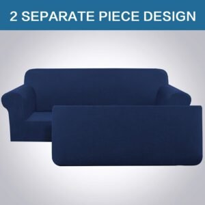 H.VERSAILTEX High Stretch Jacquard 2 Pieces Sofa Cover Couch Cover Furniture Sofa Slip Covers for Living Room, Polyester Spandex Jacquard Fabric Suit for T Cushion/Box Cushion (Sofa 72"-88", Navy)
