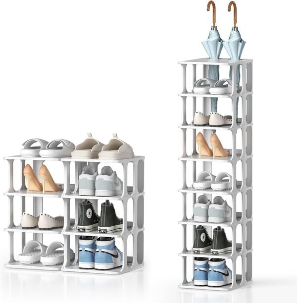 6 Tier Narrow Shoe Rack, Small Stackable Shoe Stand, Space Saving Furniture Shoe Storage Organizer for Entryway, Closet, Vertical Shoe Tower Rack