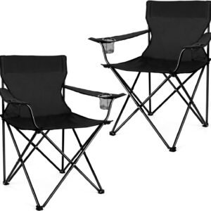 Joyfair Portable Camping Chair, Large Outdoor Folding Chair for Adults, 600D Oxford Fabric Sturdy Foldable Chair for Beach, Fishing, Picnic Lawn and More Outdoor Sports, Carry Bag & Cup Holders, Black