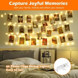 71CWIDDZKnL._AC_SL1500.jpg 120 LED Photo Clips String Light with Remote, 40FT Fairy Lights with 52 Clear Picture Clips, Timer & 8 Modes USB Powered Copper Wire Lights for Dorm, Bedroom, Christmas, Party (Warm White)