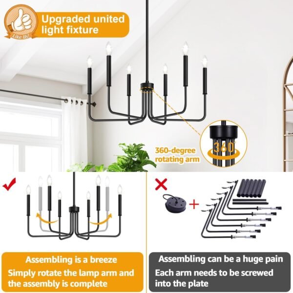 71ChJXXw-9L._AC_SL1500.jpg Black Chandelier, 6-Light Farmhouse Chandelier for Dining Room Lighting Fixtures Hanging, Dining Light Fixtures Industrial Modern Chandelier for Bedroom, Foyer, Hall, Kitchen, Living Room and Entryway