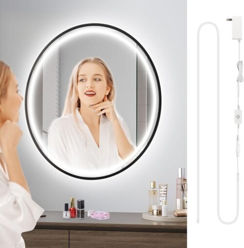 Lamomo LED Vanity Mirror Lights, Hollywood Waterproof Makeup Light for Bathroom, 6.56FT/2M 6000K Dimmable 12V Strip Lights Mirror Lighting for Makeup Vanity Table (Mirror Not Included)