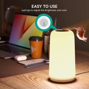 Touch Bedside Table Lamp, [Sleek Design & RGB Mode] 3 Way Dimmable Small Lamp for Bedroom, LED Lamp with Warm White Lights, Multi-Color Smart Nightstand Lamp for for Living Room Home Gifts