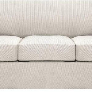 71D52zFY94L._AC_SL1500.jpg H.VERSAILTEX 3 Piece Stretch Sofa Covers for 2 Cushion Sofa Couch Covers for Living Room Furniture Cover (Base Cover Plus 2 Seat Cushion Covers) Thicker Jacquard Fabric(Large Sofa, Grey)