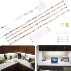71DIUvwNwPL._AC_SL1500.jpg WOBANE LED Cabinet Lights, 4 PCS 20inch LED Strip Lights Kit, Under Counter Lighting for Kitchen, Under Desk, Shelf, Display Case,Furniture, 120 LEDs, 1200 Lumen, 4000K Natural White