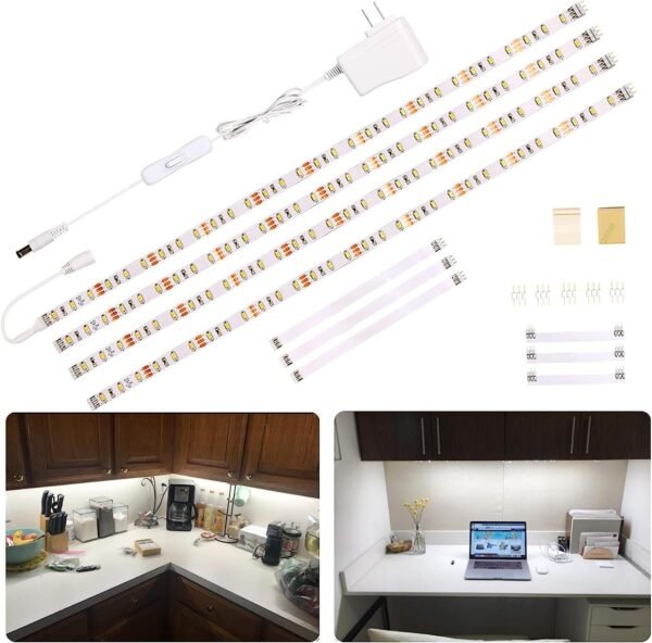 71DIUvwNwPL._AC_SL1500.jpg WOBANE LED Cabinet Lights, 4 PCS 20inch LED Strip Lights Kit, Under Counter Lighting for Kitchen, Under Desk, Shelf, Display Case,Furniture, 120 LEDs, 1200 Lumen, 4000K Natural White