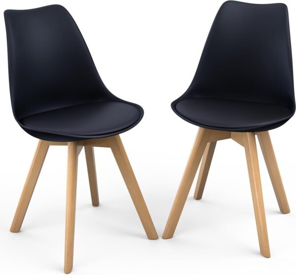 Mid-Century Modern Lounge Chair Set of 2 - High Back Rest, Soft Padded Seats & Solid Wood Legs - Dining, Living Room, Kitchen - DSW Shell Tulip Chair - White