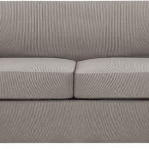 71E19DBfHkL._AC_SL1500.jpg H.VERSAILTEX 3 Piece Stretch Sofa Covers for 2 Cushion Sofa Couch Covers for Living Room Furniture Cover (Base Cover Plus 2 Seat Cushion Covers) Thicker Jacquard Fabric(Large Sofa, Grey)