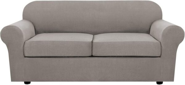 71E19DBfHkL._AC_SL1500.jpg H.VERSAILTEX 3 Piece Stretch Sofa Covers for 2 Cushion Sofa Couch Covers for Living Room Furniture Cover (Base Cover Plus 2 Seat Cushion Covers) Thicker Jacquard Fabric(Large Sofa, Grey)