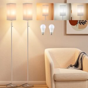71ED89nR07L._AC_SL1500.jpg Tall Floor Lamp with Linen Shade - 3 Color Temperature, Black, LED Bulbs, Pull Chain Switch, Easy Assembly