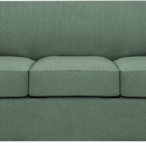 71EQ-2rg8RL._AC_SL1500.jpg H.VERSAILTEX 3 Piece Stretch Sofa Covers for 2 Cushion Sofa Couch Covers for Living Room Furniture Cover (Base Cover Plus 2 Seat Cushion Covers) Thicker Jacquard Fabric(Large Sofa, Grey)