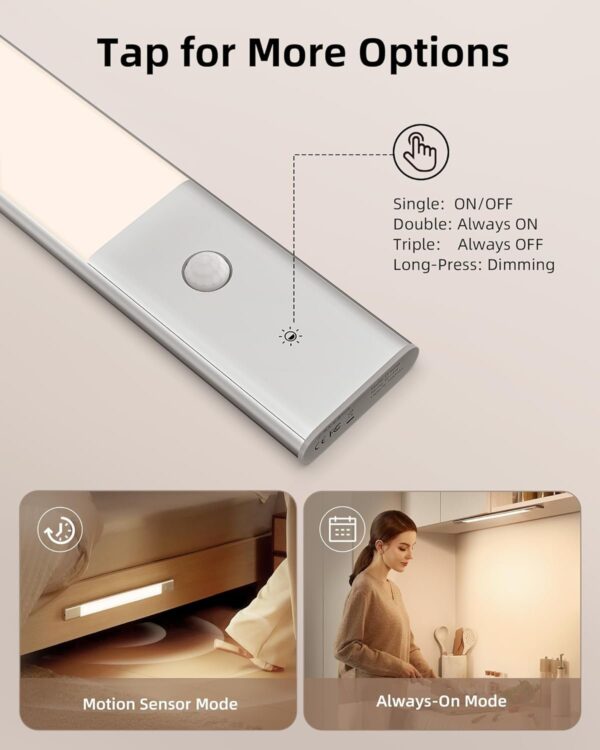 Motion Sensor Cabinet Light,48LED Detachable Battery Powered Operated Dimmable Closet Lights, Rechargeable Wireless Under Counter Lighting,Night Light for Stairway,Kitchen,Wardrobe,Cupboard