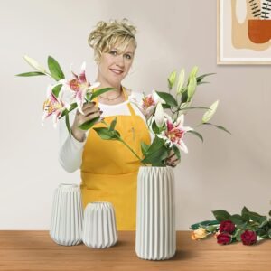 71F-IQKZ4SL._AC_SL1500.jpg White Ceramic Vase -Set of 3 Boho for Modern Home Decor,Nordic Minimalism Decor Office Entryway Living Room Centerpiece Table Decorations Vases