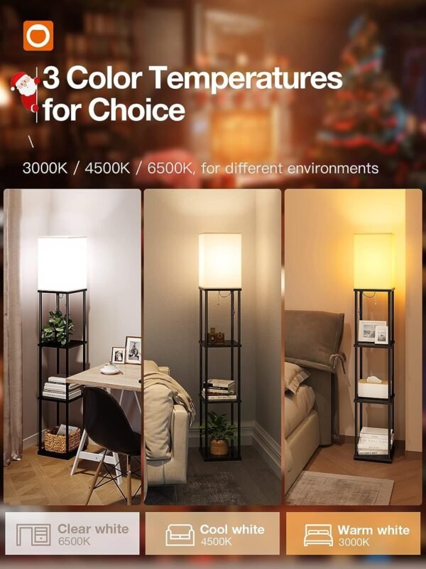 addlon Floor Lamp with Shelves, 4-Tier Modern Shelf Floor Lamp with 3CCT LED Bulb, Display Lamp for Living Room, Bedroom and Office - Black