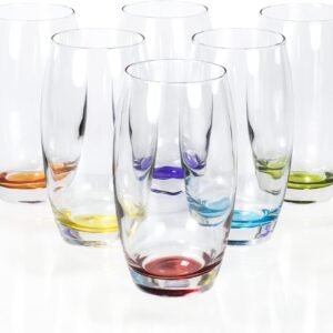 Red Co. Large 16 oz Multicolored Drinking Glass Set of 6 for Water, Beverage, Cocktail, Mixed Drinks