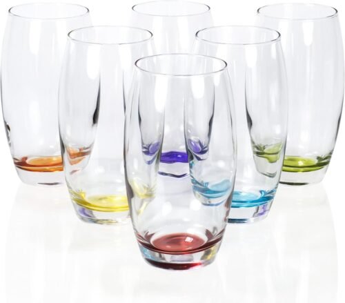 71F7oOUz1uL._AC_SL1500.jpg Red Co. Large 16 oz Multicolored Drinking Glass Set of 6 for Water, Beverage, Cocktail, Mixed Drinks