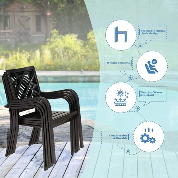 71FGVc_gMPS._AC_SL1500.jpg 2 Pieces Outdoor Dining Chairs, Patio Bistro Wrought Iron Stackable Chairs with Armrest for Garden, Porch, Backyard, Black - Supports 250 lbs