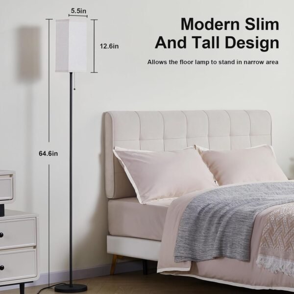 71FH1vv4k1L._AC_SL1500.jpg Tall Floor Lamp with Linen Shade - 3 Color Temperature, Black, LED Bulbs, Pull Chain Switch, Easy Assembly