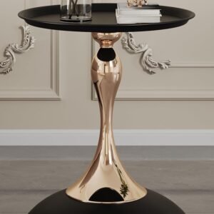 Round Small Metal Side Table, Mid Century End Table, Vintage Pedestal Accent Coffee Table for Small Spaces, Living Room, Bedroom Balcony and Office, Black