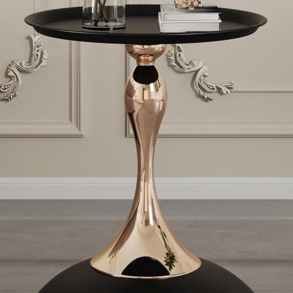 Round Small Metal Side Table, Mid Century End Table, Vintage Pedestal Accent Coffee Table for Small Spaces, Living Room, Bedroom Balcony and Office, Black