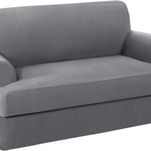 H.VERSAILTEX High Stretch Jacquard 2 Pieces Sofa Cover Couch Cover Furniture Sofa Slip Covers for Living Room, Polyester Spandex Jacquard Fabric Suit for T Cushion/Box Cushion (Sofa 72"-88", Navy)