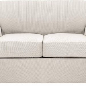 71FMVNMvOSL._AC_SL1500.jpg H.VERSAILTEX 3 Piece Stretch Sofa Covers for 2 Cushion Sofa Couch Covers for Living Room Furniture Cover (Base Cover Plus 2 Seat Cushion Covers) Thicker Jacquard Fabric(Large Sofa, Grey)