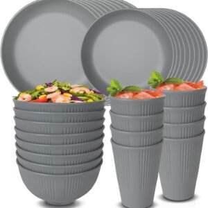 71Fdv7Y9dsL._AC_SL1500.jpg 48 Pcs Dinnerware Sets, Unbreakable Plates and Bowls Sets, Reusable Dinnerware Sets for 4 People, Travel Camping Picnic Home Party Cutlery Set, Dishwasher Microwave Safe Dishes