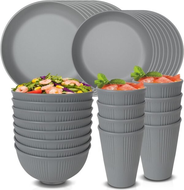 71Fdv7Y9dsL._AC_SL1500.jpg 48 Pcs Dinnerware Sets, Unbreakable Plates and Bowls Sets, Reusable Dinnerware Sets for 4 People, Travel Camping Picnic Home Party Cutlery Set, Dishwasher Microwave Safe Dishes