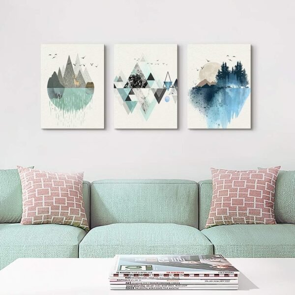 MHARTK66 Canvas Wall Art For Living Room Office Wall decor Abstract Geometry Mountain Wall Artworks Pictures for Bedroom 3 Panels bathroom Wall Paintings posters Home Decoration 12x16 inch 3 piece