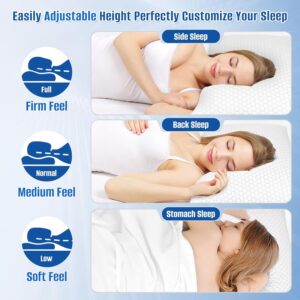 Shredded Memory Foam Pillow for Sleeping, Cooling Bed Pillows Set of 2, Adjustable Pillows for Side, Back, Stomach Sleepers with Washable Pillowcase (Queen Size, Grey)