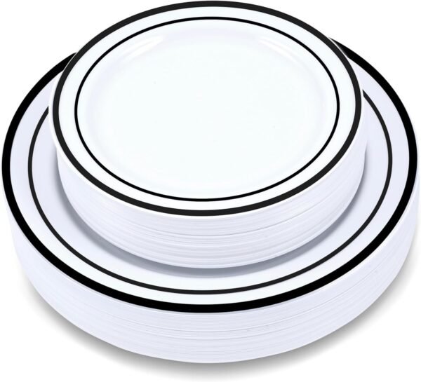 71GZ01PQ-rL._AC_SL1500.jpg 60-Piece Plastic Plates Set Premium 30 Dinner Plates & 30 Salad Plates Pack, Disposable Plates for Party - White Plastic Wedding Plates with Rose Gold Rim