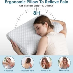 Contour Memory Foam Pillow Neck Cervical Orthopedic Pillow for Sleeping Side Back Stomach Sleeper, Ergonomic Bed Pillow for Neck Pain (Firm)