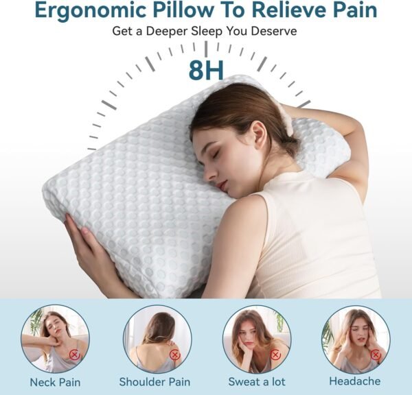 Contour Memory Foam Pillow Neck Cervical Orthopedic Pillow for Sleeping Side Back Stomach Sleeper, Ergonomic Bed Pillow for Neck Pain (Firm)