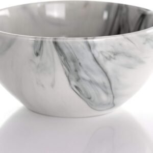 Elama Fine Round Gloss Dinnerware Dish Set, 16 Piece, Black and White Marble