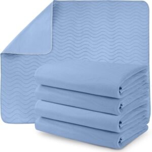Utopia Bedding Waterproof Incontinence Bed Pads 34 x 52 Inches (Pack of 4, Blue), Washable and Reusable Underpads for Adults, Elderly and Pets, Absorbent Protective Pads