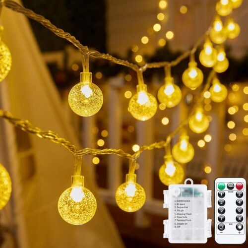71HW8PhdvnL._AC_SL1500.jpg Minetom Crystal Globe String Lights Battery Operated - 17 ft 30 LED Globe Fairy Lights with Remote and 8 Modes, Waterproof for Bedroom Tent Loft Camping Porch Patio Party Wedding Decor, Warm White