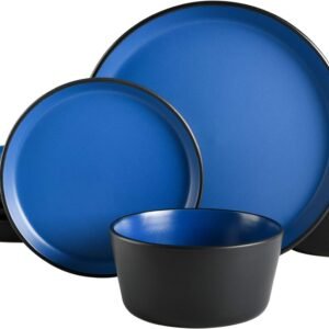 Gibson Soho Lounge Sofia Coupe Stoneware Dinnerware Set, Service for 4 (12pcs), Black